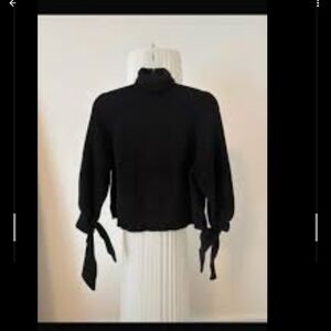 John + Jenn Black Turtleneck Sweater with Bow Accents